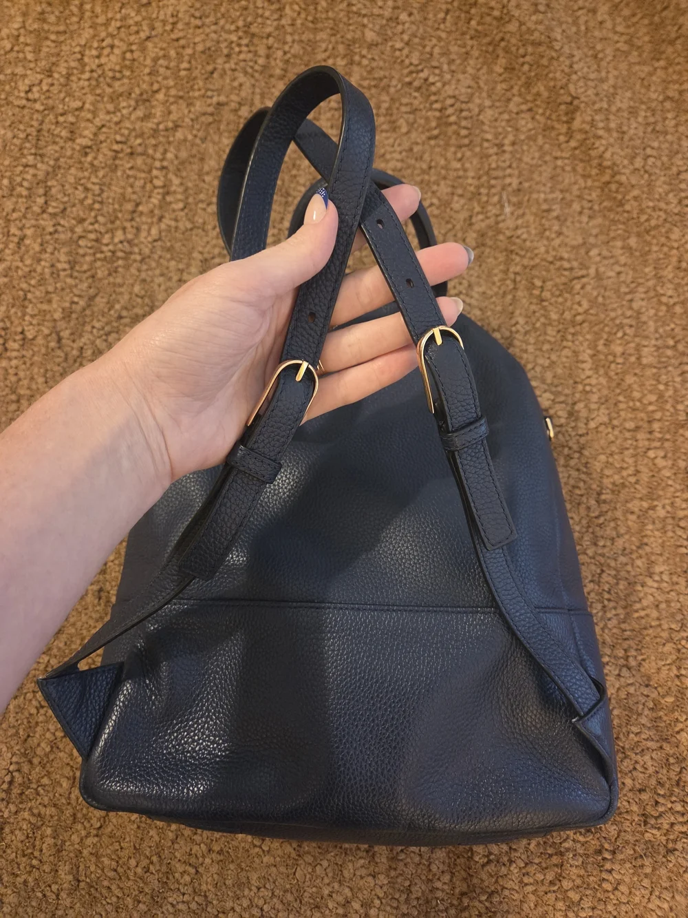 Tory Burch Navy Pebbled Leather Backpack
